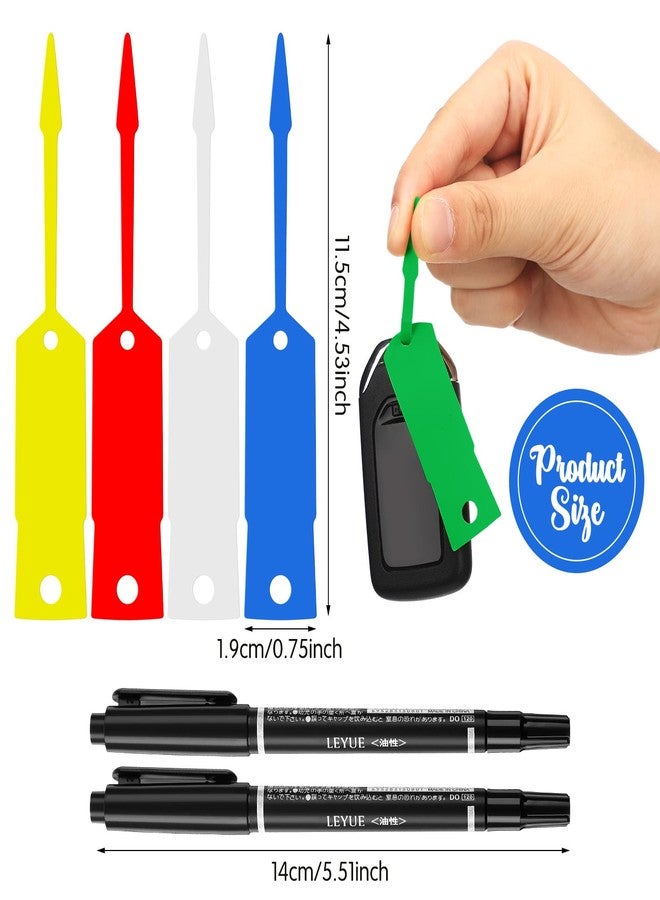 Woanger 2000 Pieces Self Locking Arrow Key Tags Car Key Labels Self Lock Identifierscar Parts Tags with 5 Pcs Black Pens for Office Automotive Shop Supplies(4 1/2 x 3/4 Inch,Bright Colors) - Image 2